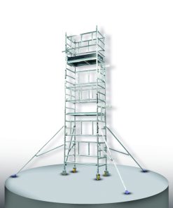 Miniscaff Solo Tower Features for Ultimate Safety and Convenience. Our robust and compact 1-person system is designed to meet the unique needs of both commercial and domestic environments. With a length of 1.3m and a width of 720mm